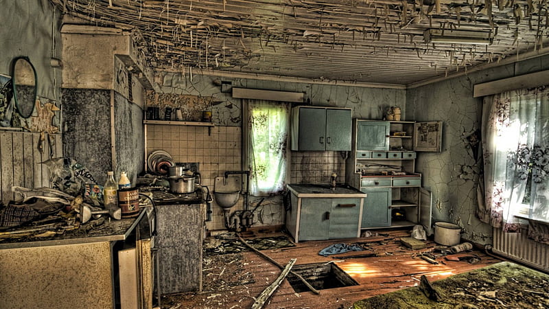 abandoned house r, r, kitchen, hoouse, abandoned, decrepit, HD wallpaper