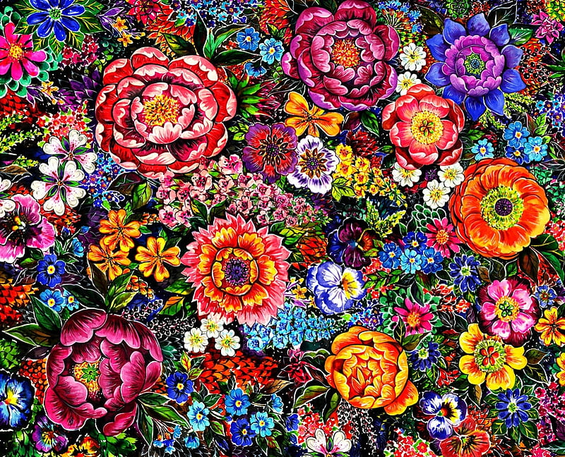 Flowers, pattern, colorful, art, texture, painting, summer, flower, paper, pictura, HD wallpaper