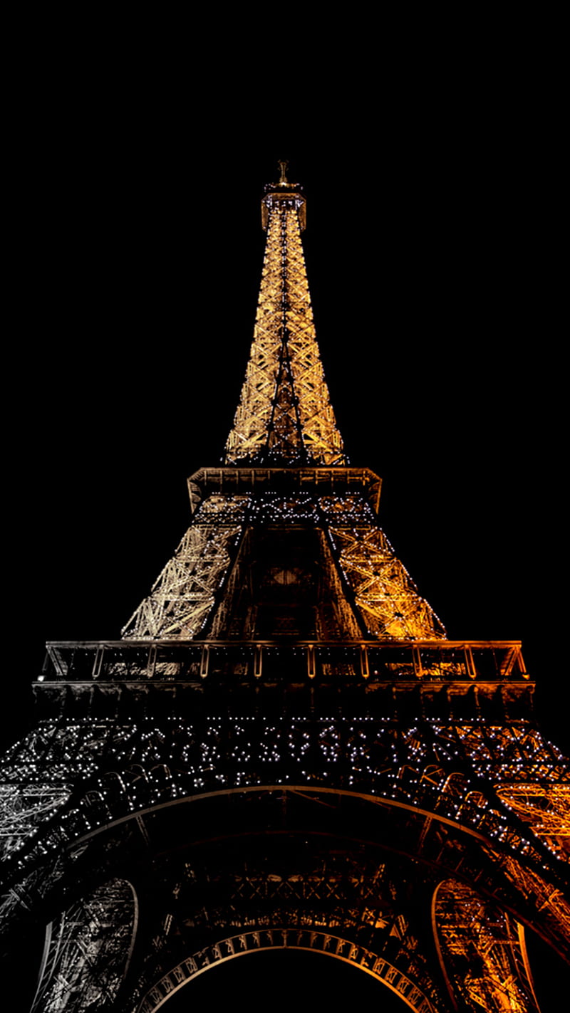 Golden Paris, eiffel tower, golden, lights, night, paris, HD phone wallpaper