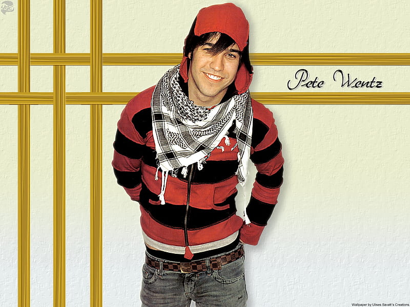 Pete Wentz, red, male, stripes, music, etertainment, fall out boy, sexy, fob, emo, fallout boy, HD wallpaper