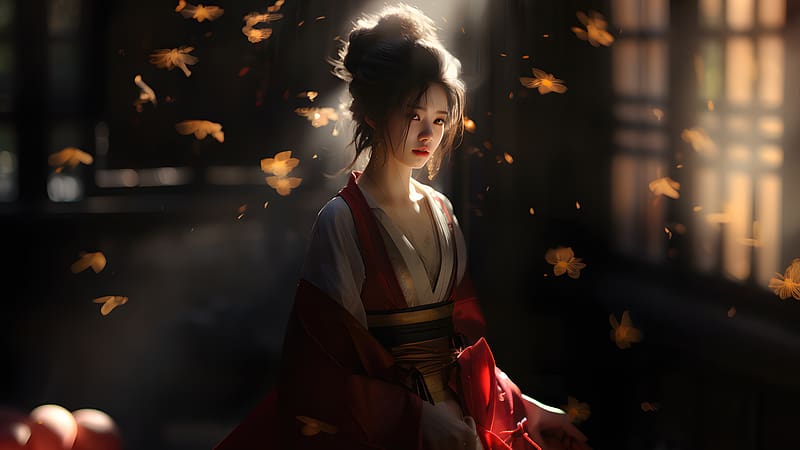 An Asian Girl Embracing Ancient Attire, artist, artwork, digital-art, HD wallpaper