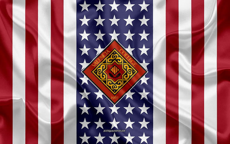 Valencia College Emblem, American Flag, Valencia College logo, Orlando, Florida, USA, Emblem of Valencia College, HD wallpaper