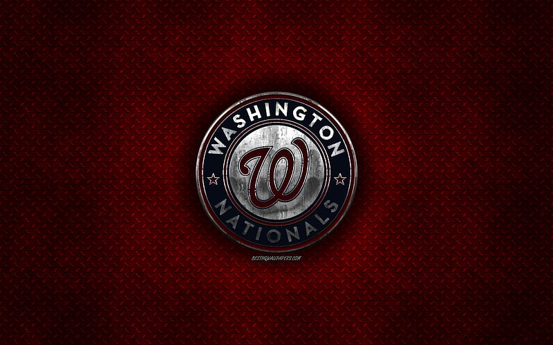 Washington Nationals, American baseball club, red metal texture, metal logo, emblem, MLB, Washington, USA, Major League Baseball, creative art, baseball, HD wallpaper