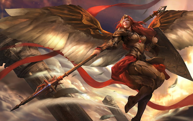 Adkarna Valkyrie, fantasy, wings, girl, angel, game, heroes of newerth,  woman, HD wallpaper | Peakpx