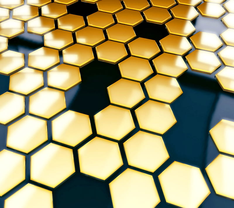 Onyx Hexagons, 3d, golden, hex, HD wallpaper