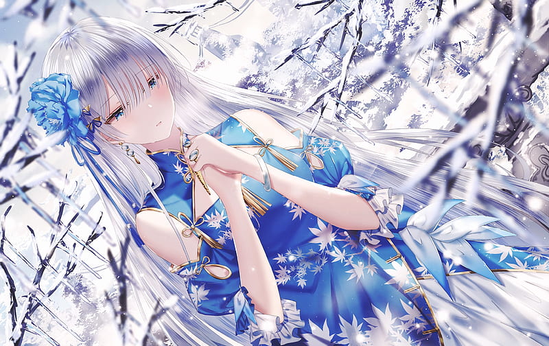 anastasia, caster, fate grand order, white hair, dress, frost, cold, Anime, HD wallpaper