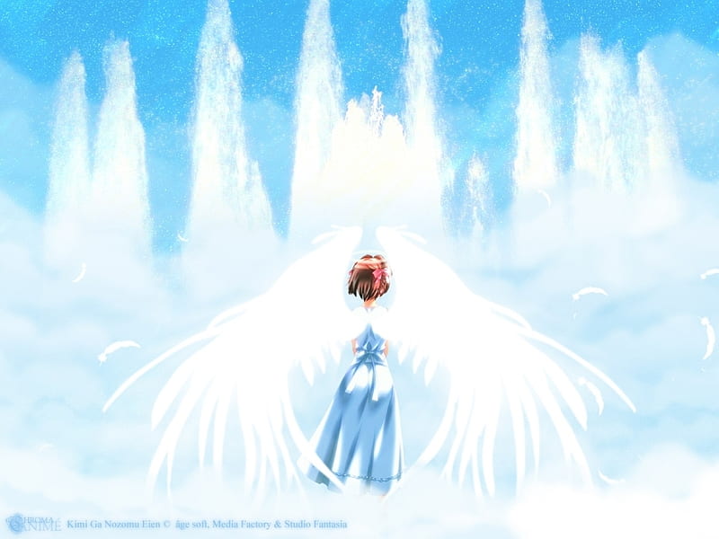 White Rush Angel, water, cloud, anime, angel, young girl, HD wallpaper