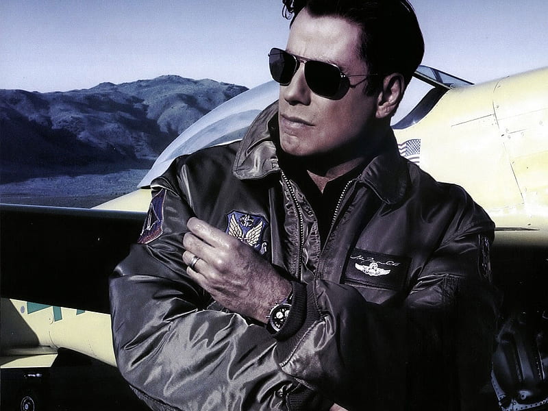 John Travolta, male, good looking, plane, glasses, pilot, nice pic, actor, leader jacket pilot, HD wallpaper