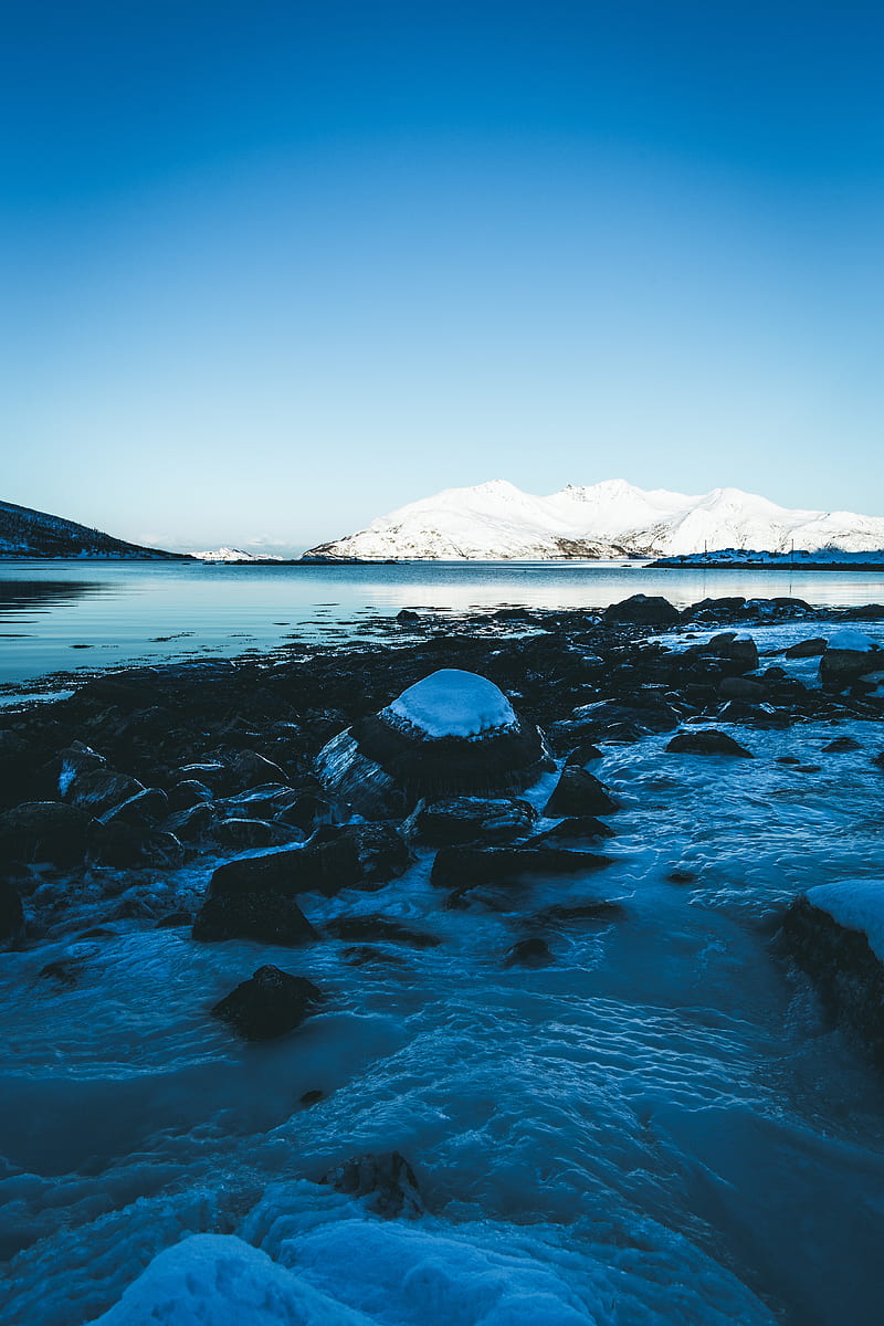 mountains, ice, snow, lake, water, winter, HD phone wallpaper