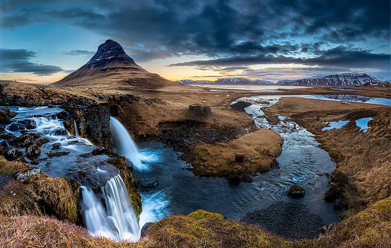 Nature, Mountain, Waterfall, , Iceland, River, Kirkjufoss, Kirkjufell, HD wallpaper