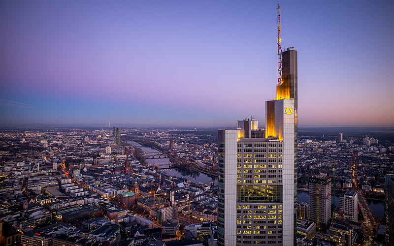 Frankfurt am Main, Germany, cityscape, morning, sunrise, skyscrapers, HD wallpaper