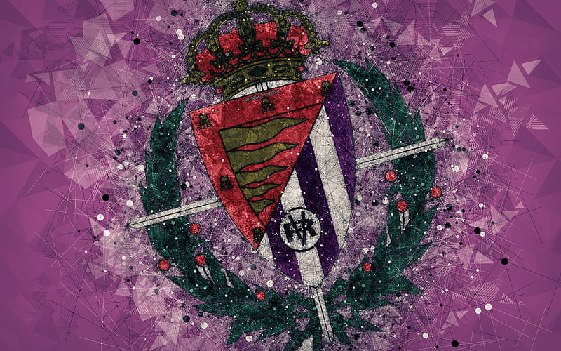 Real Valladolid CF geometric art, logo, purple abstract background, Spanish football club, emblem, LaLiga2, Segunda Division B, Valladolid, Spain, football, creative art, HD wallpaper