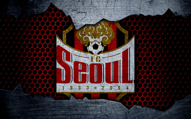 FC Seoul logo, K-League Classic, soccer, football club, South Korea, Seoul, grunge, metal texture, Seoul FC, HD wallpaper