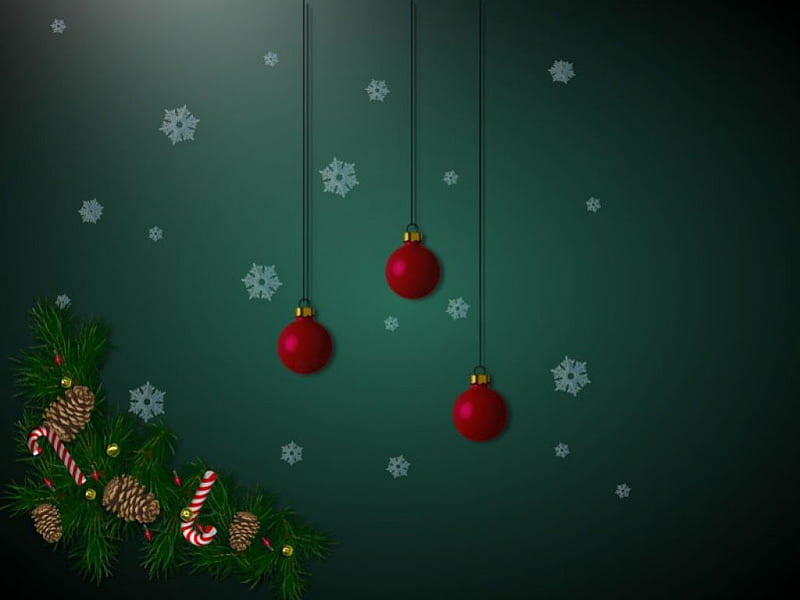 Christmas balls, red, lovely, cones, white new year, happy new year, snowflake, ball, merry christmas, decorations, christmas treegreen background, HD wallpaper