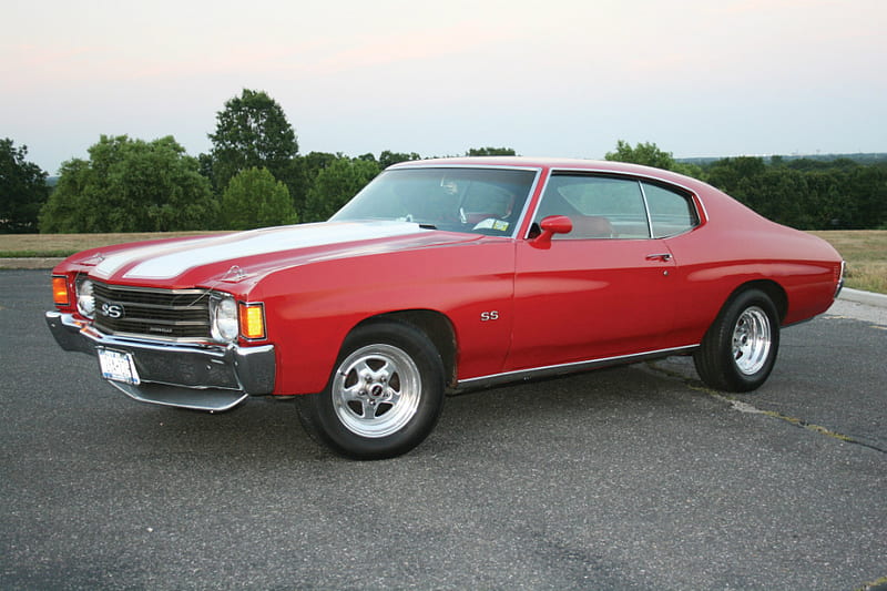 1972 Chevy Chevelle, gm, red, white stripes, bowtie, HD wallpaper