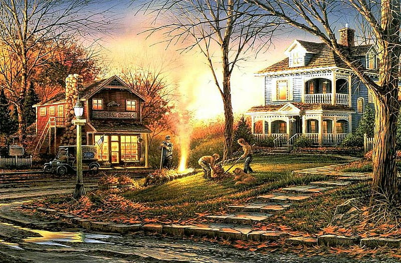 Terry Redlin. Aroma of fall, painting, art, house, terry redlin, HD wallpaper