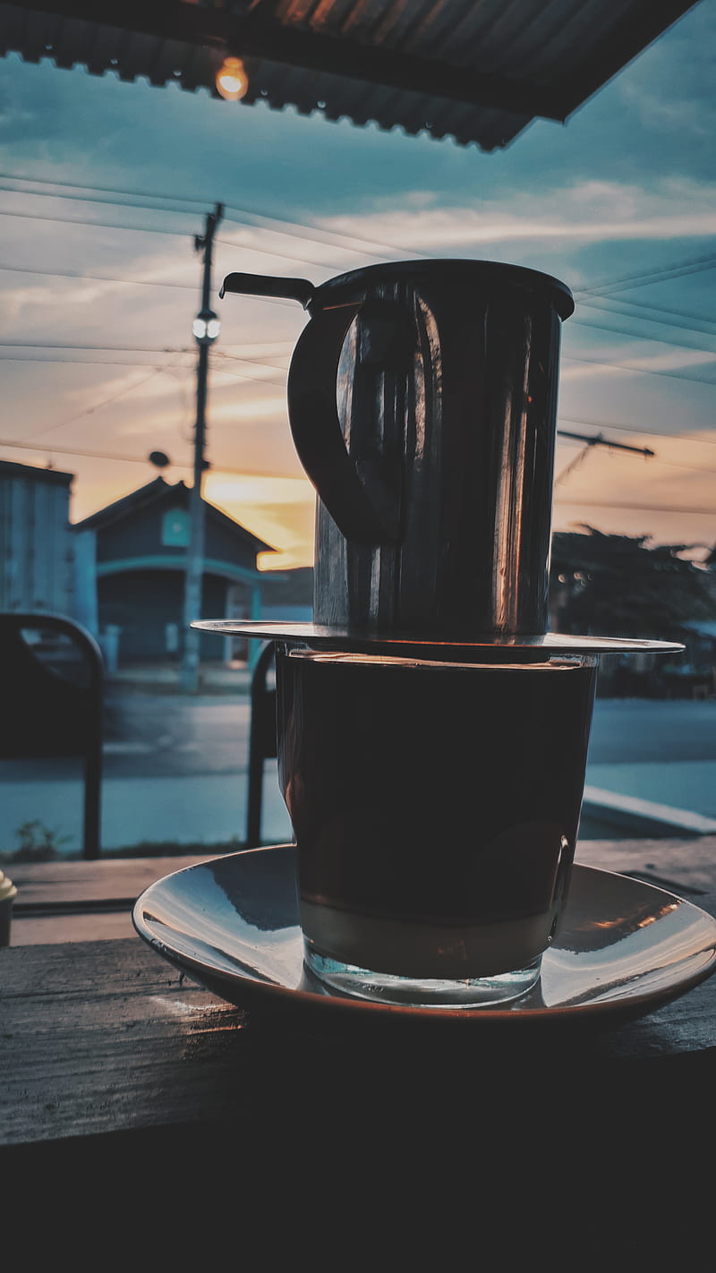 Sunset coffe, cafe, coffee, HD phone wallpaper