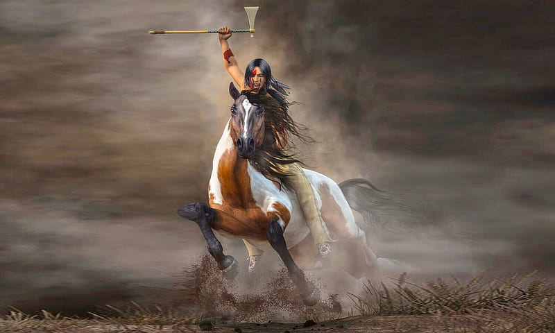Native Warrior, Native American, warrior, horse, indian, HD wallpaper