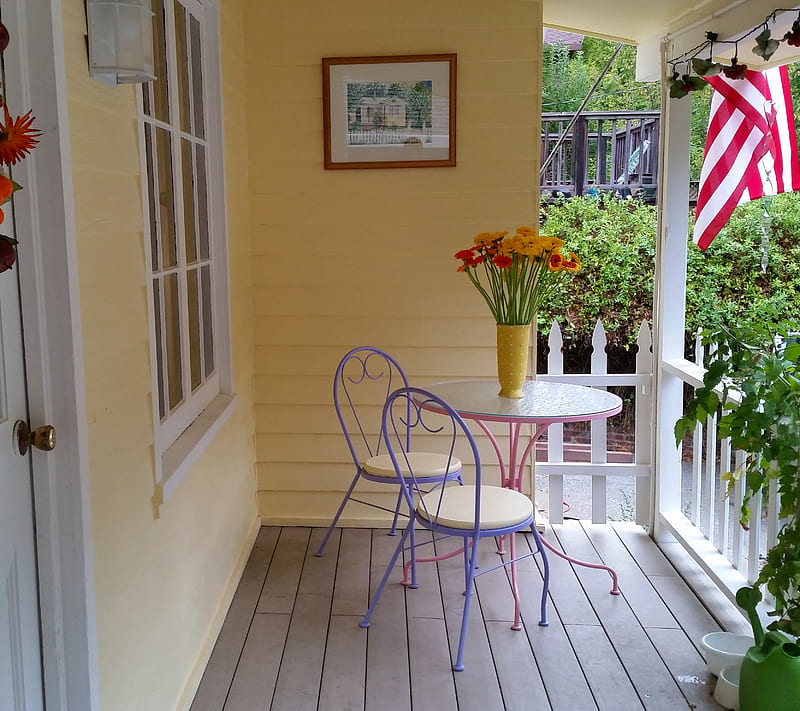 Porch, flag, yellow, HD wallpaper