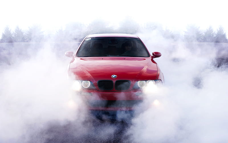 BMW M5, E39, smoke, drift, wagons, red m5, BMW, HD wallpaper
