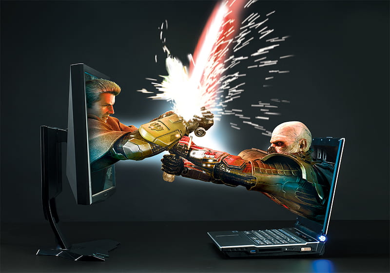PC versus Laptop, colorful, abstract, laptop, lights, fantasy, 3d, battle,  popular, HD wallpaper | Peakpx