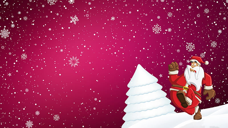 Beard Christmas Man Santa Hat White Snowflake In Pink Background Snowflake, HD wallpaper