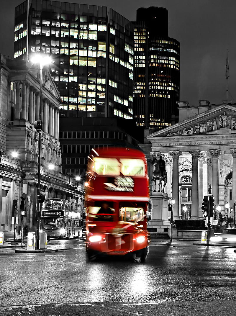 London, bus, city, night, red, HD phone wallpaper
