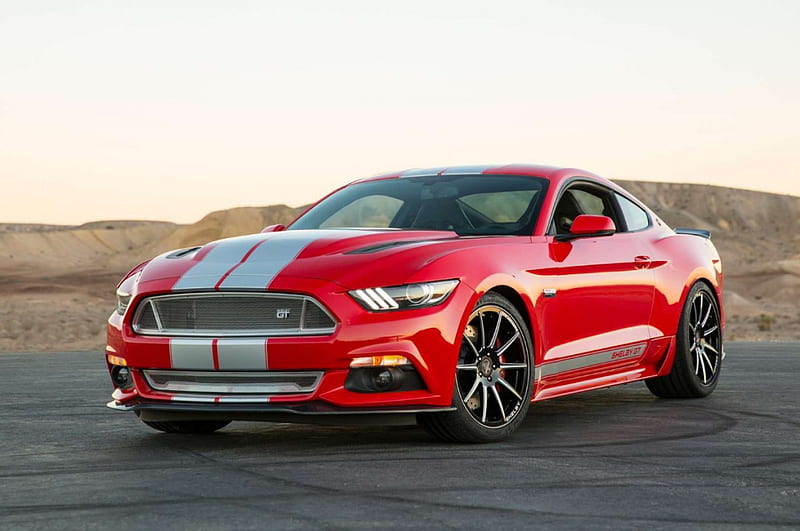 2015 Shelby GT is a 627-HP Tuner Ford Mustang, Red, Ford, Silver Stripes, 2015, HD wallpaper