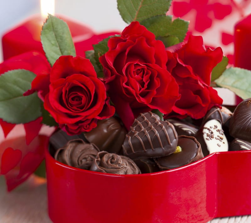 valentines day, birtay, candle, chocolates, gift, love, rose, HD wallpaper