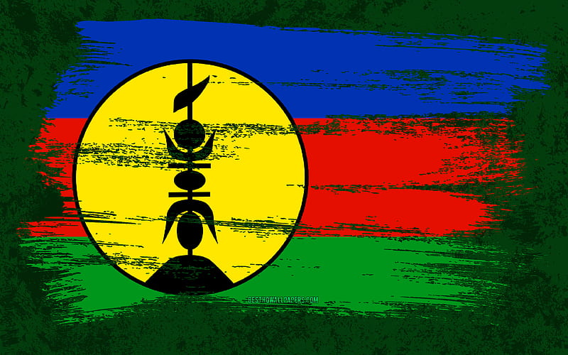 Flag of New Caledonia, grunge flags, Oceanian countries, national symbols, New Caledonian flag, brush stroke, New Caledonia flag, grunge art, Oceania, New Caledonia, HD wallpaper