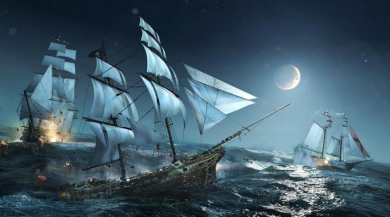 'Sea battle'....., ships, battle, carribbean, sea, HD wallpaper