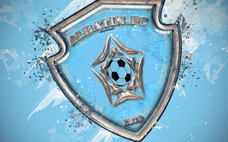 Al-Batin FC paint art, logo, creative, Saudi Arabian football team, Saudi Professional League, emblem, blue background, grunge style, Hafar al-Batin, Saudi Arabia, football, HD wallpaper