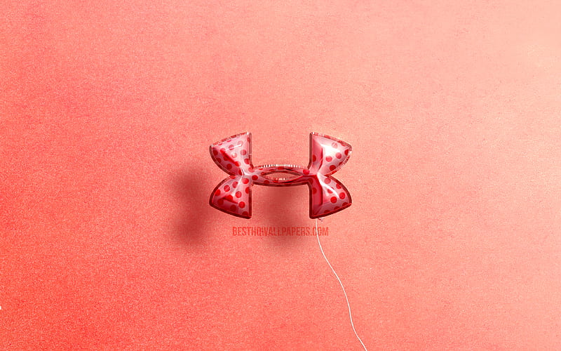 Under Armour 3D logo, artwork, sports brands, pink realistic balloons, Under Armour logo, pink backgrounds, Under Armour, HD wallpaper