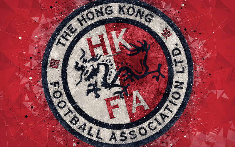 Hong Kong national football team geometric art, logo, red abstract background, Asian Football Confederation, Asia, emblem, Hong Kong, football, AFC, grunge style, creative art, HD wallpaper