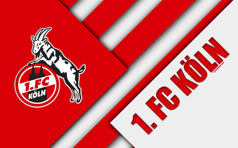 FC KÖLN material design, white red abstraction, emblem, german football club, logo, Bundesliga, Cologne, Germany, HD wallpaper