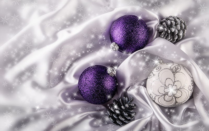 Christmas balls, Christmas, New Year, purple balls, HD wallpaper