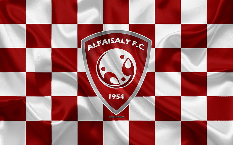 Al-Faisaly FC logo, creative art, red and white checkered flag, Saudi football club, Saudi Professional League, silk texture, Harma, Saudi Arabia, football, HD wallpaper