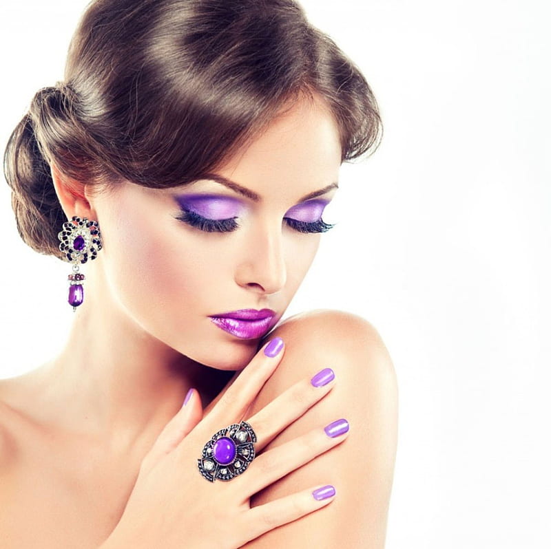 For Purple-Haze the Purple lover, lilac, model, makeup, lady, sonyazhuravetc, HD wallpaper