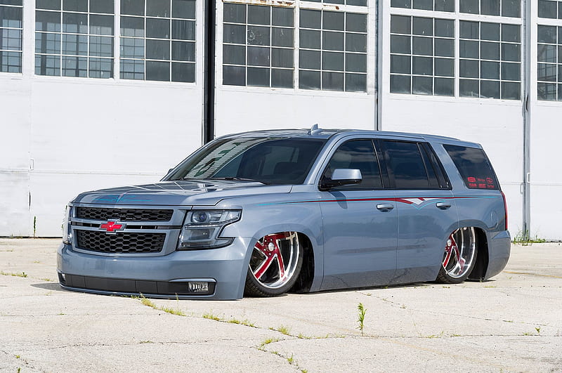 Creating the World's First Bodydropped 2015 Chevy Tahoe, Slammed, Gm, Tahoe, Blue, HD wallpaper