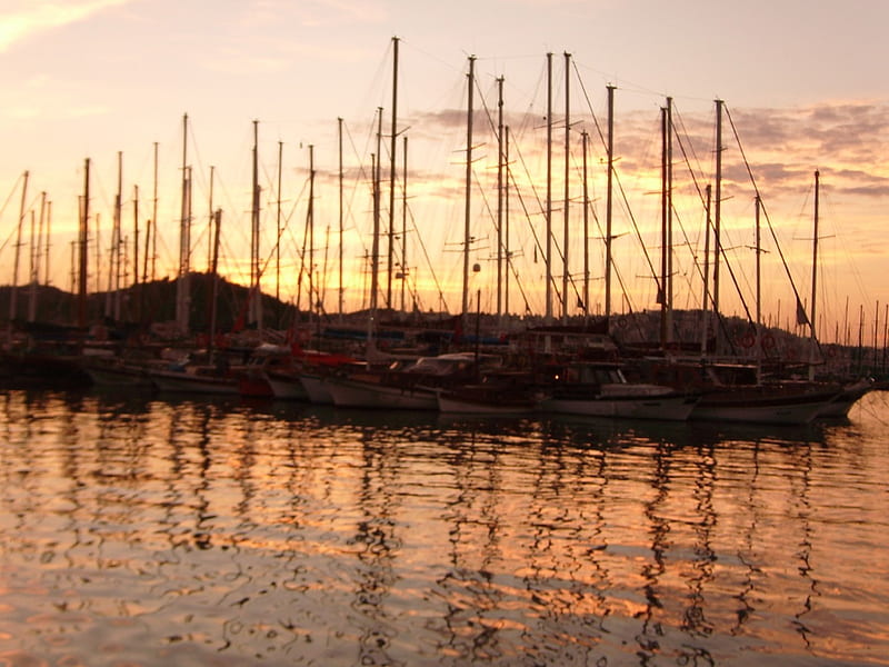 Bodrum,Turkey, boats at sunset, the beauty of turkey, sunset in bodrum, sailboats, HD wallpaper