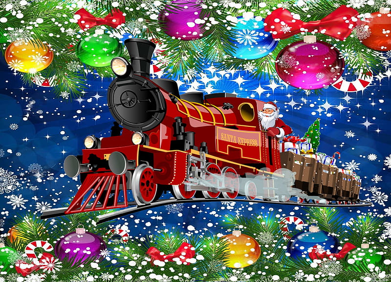 The Santa Express, express, santa, christmas, train, decorations, collage, steam, HD wallpaper