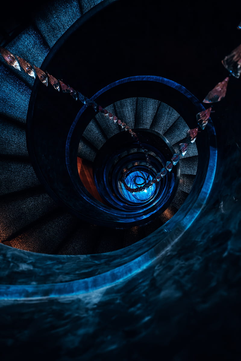 staircase, spiral, dark, construction, HD phone wallpaper