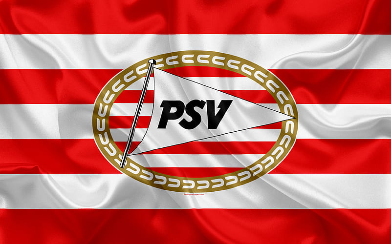 PSV Eindhoven Dutch football club, PSV logo, emblem, Eredivisie, Dutch soccer championship, Eindhoven, Netherlands, silk texture, PSV FC, HD wallpaper