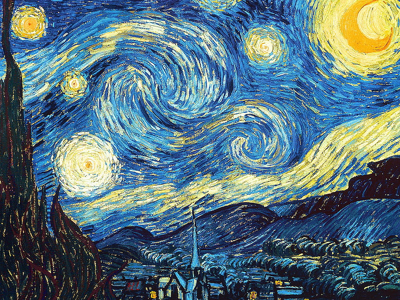 Starry Night, art, van gogh, HD wallpaper