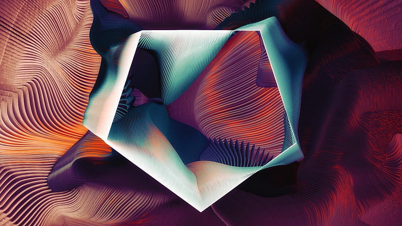 abstract waves, geometric figures, pentagon, plumes, creative, HD wallpaper