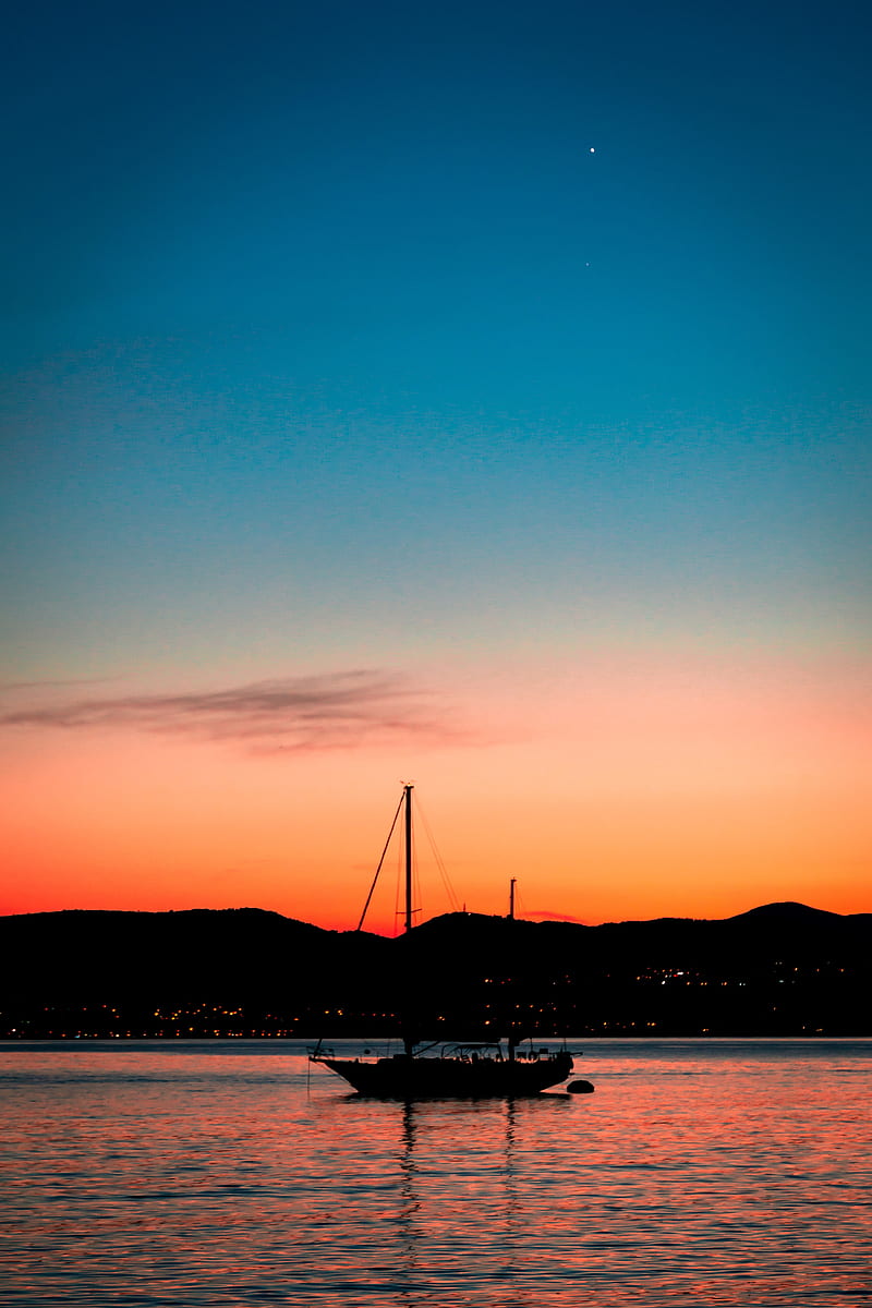 sail, sunset, sea, silhouette, sky, HD phone wallpaper