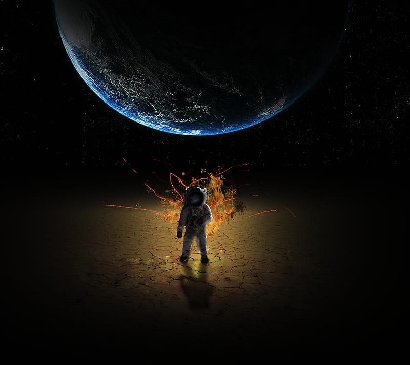 Astronaut, cool, earth, epic, explosion, fir, moon, space, HD wallpaper
