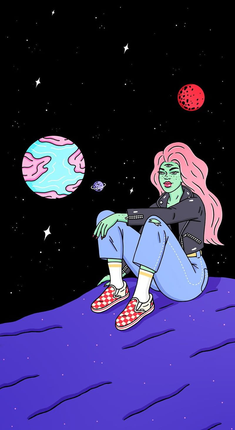 Space alien, girl, planet, vans, HD phone wallpaper | Peakpx