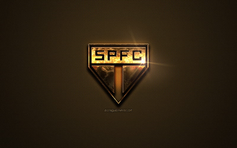 Sao Paulo FC, golden logo, Brazilian football club, golden emblem, Sao Paulo, Brazil, Serie A, golden carbon fiber texture, football, HD wallpaper