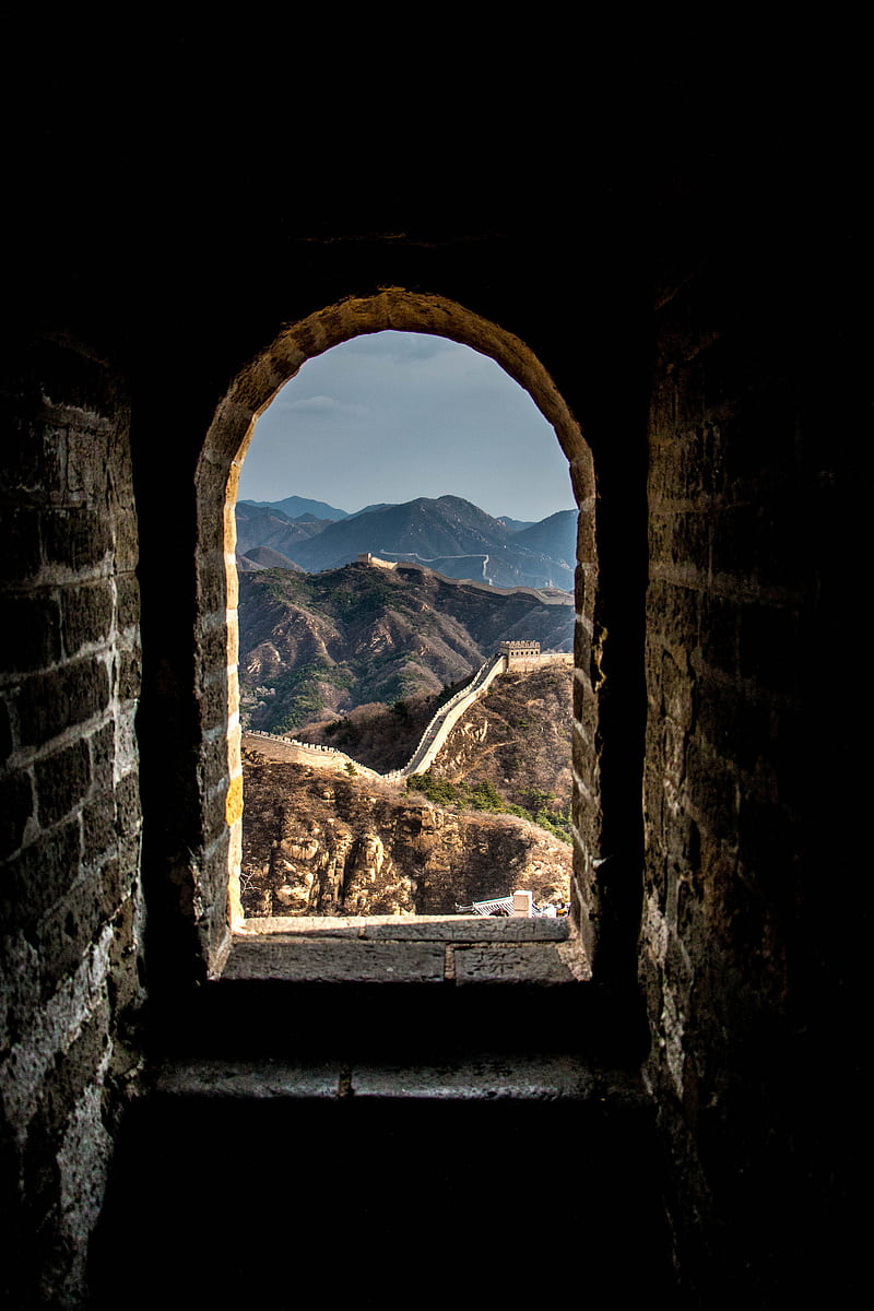 Great Wall tower, beijing, china, window, HD phone wallpaper